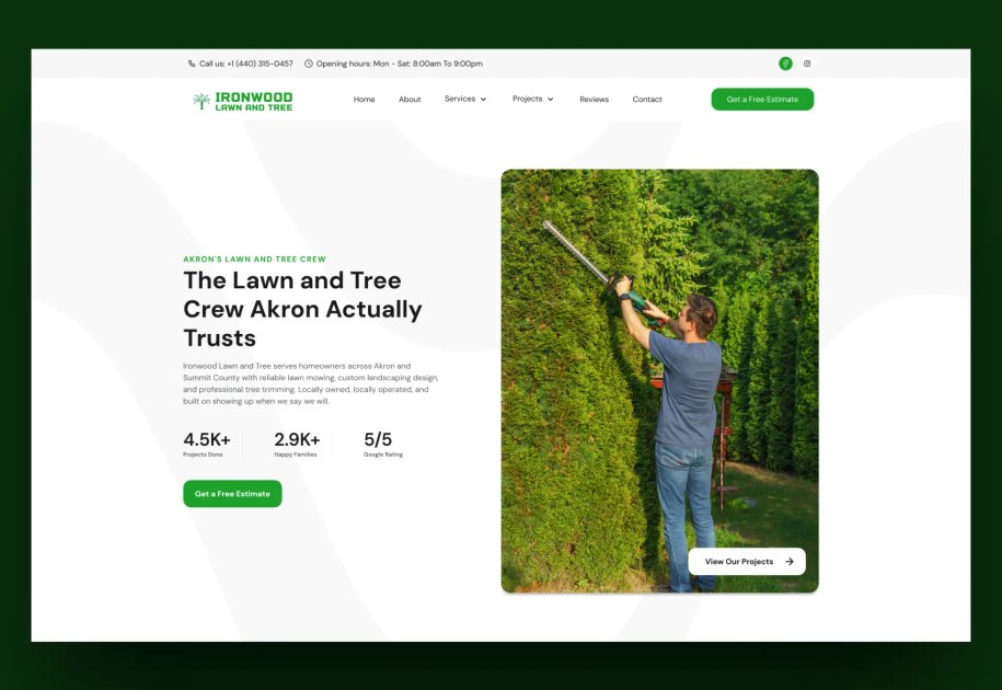 Ironwood Lawn And Tree Website Mockup