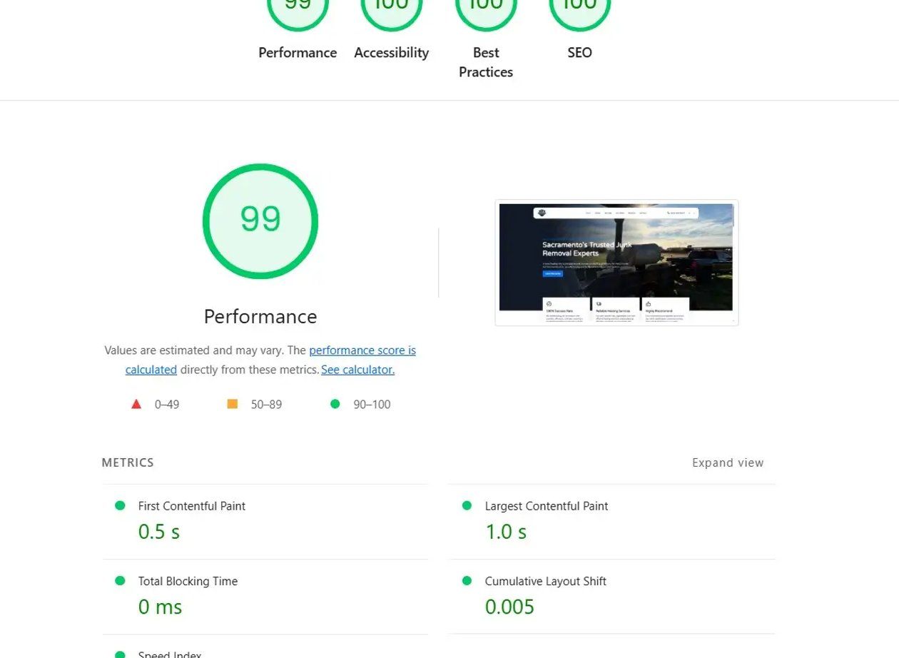 Perfect Google Pagespeed Insights Score Screenshot